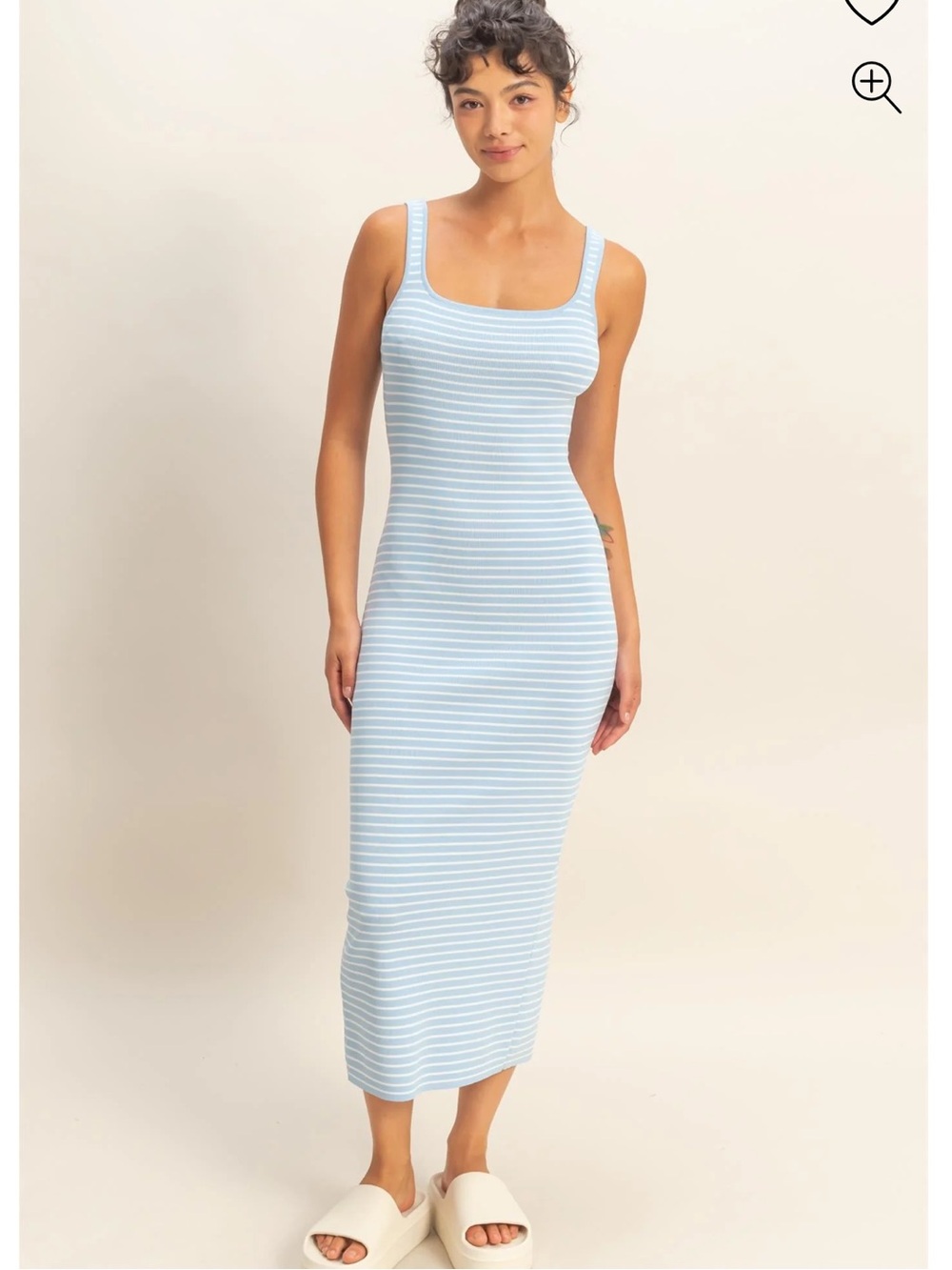 Double Zero Blue & White Striped Ribbed Midi Tank Dress – Small NWT